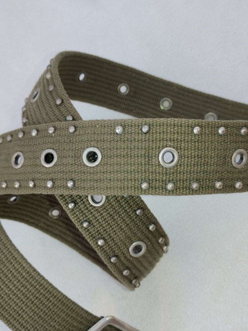 2 Lot Women's S Belts Olive Drab Studded & Bone Faux Turquoise Belt accessory - Picture 10 of 16